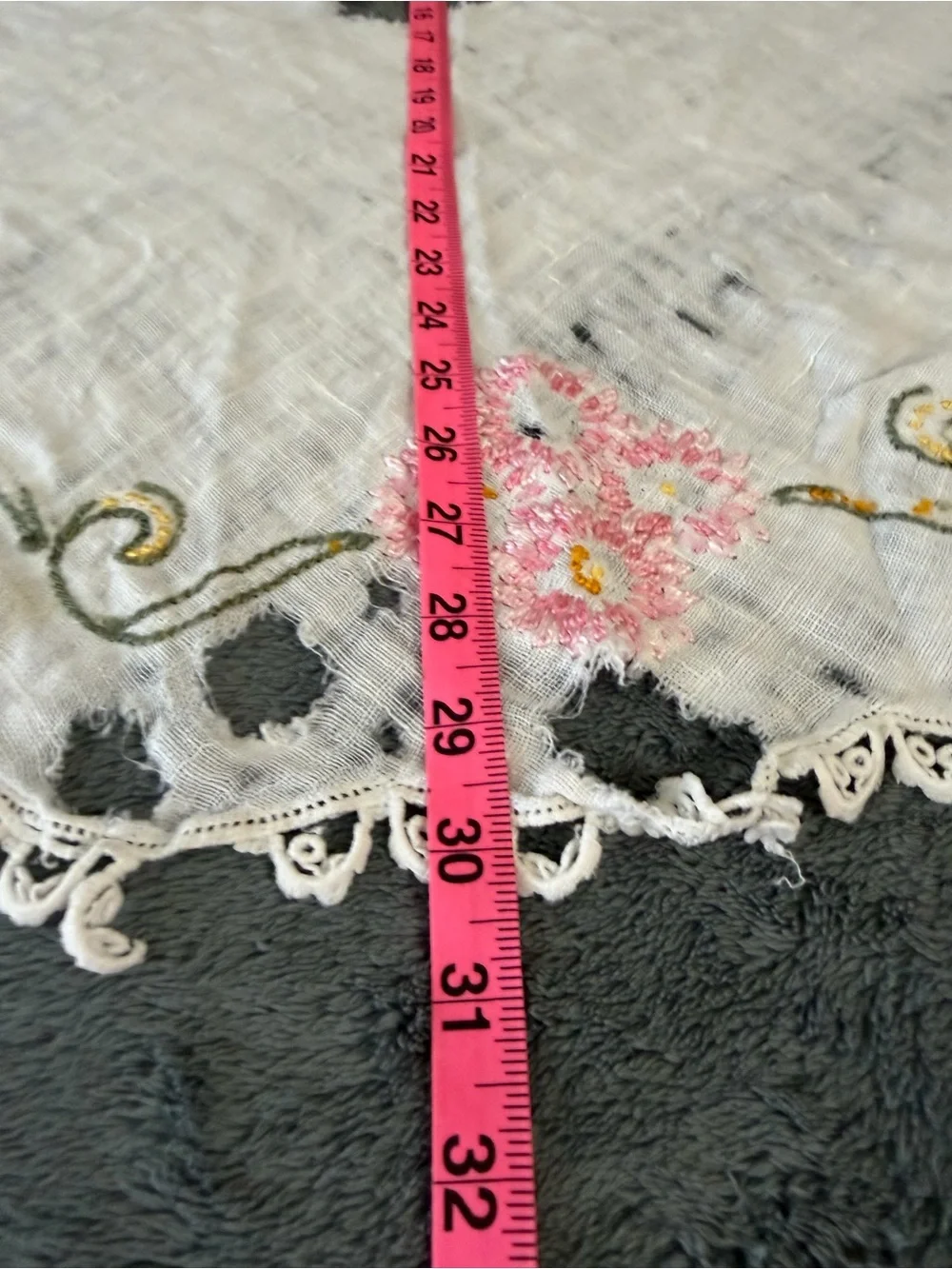 Vintage lot of 3 Hand-Embroidered doily, hand towel and round tablecloth